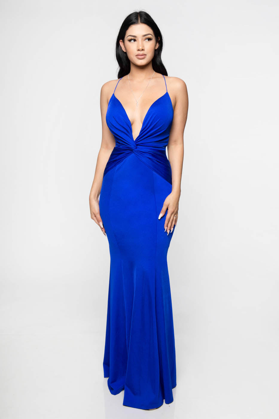 Royal Tie Knot Satin Maxi Gown